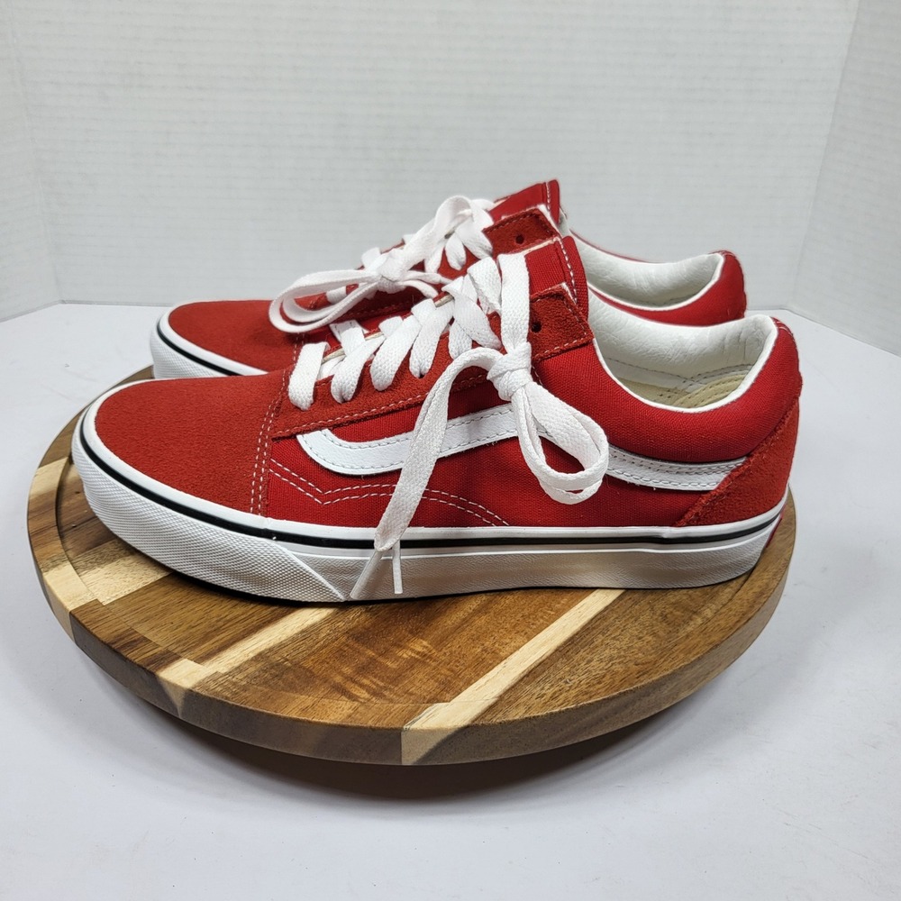 Vans Old Skool Shoes Womens 7 Red Excellent Suede Canvas Low Top Sneakers 751505
